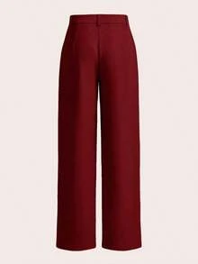 Pantalones Rectos De Verano Con Cintura Alta De Color Azul Claro - Burdeos - Ver 2