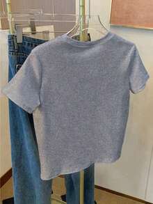 Camiseta de manga corta casual de mujer con bordado de cerezas, para verano - Gris - Ver 2