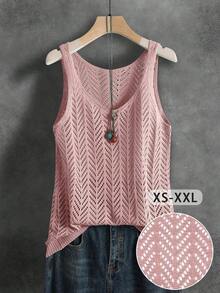 Chaleco sin mangas de punto calado y de unicolor, transpirable y versátil para mujeres.Adecuado para deportes, fitness, uso diario, vacaciones de verano, casual, unisex, suave y cómodo para todas las estaciones - Rosa - Ver 7