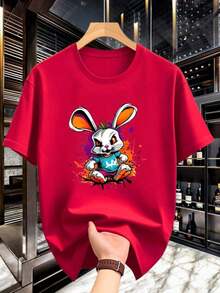 Men's Crew Neck T-Shirt, Creative And Minimalist Easter Bunny Design, Modern Style, Quick-Drying Casual Clothing, Comfortable And Ultra-Easy To Wear, Fashionable Men's T-Shirt. - 紅色的 - 查看 6