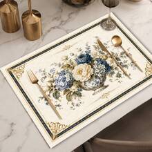 1 pieza Mantel individual de lino con estampado floral, tapete para desayuno, posavasos de café, base para tazón, accesorio de cocina, fácil de limpiar, apto para el hogar, restaurante, decoración del comedor, regalo festivo, regalo para amigos, juego de múltiples piezas - Multicolor - Ver 11