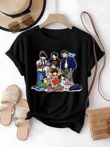 Playera PersonalizadaBT21,,K-poppersonajesadorableestampadolindomirarcasualjuvenil,idealparacoleccionistas,salidascomunidad de fansfanáticosdelK-popregaloparafanáticomodacoreana,superiorMéxico,blusaselegantesdama,tops,parejas,blusascon curvasmujer. Camiseta Vintage de Estilo Urbano Unisex de Algodón Holgado de Manga Corta con Cuello Redondo - Negro - Ver 1