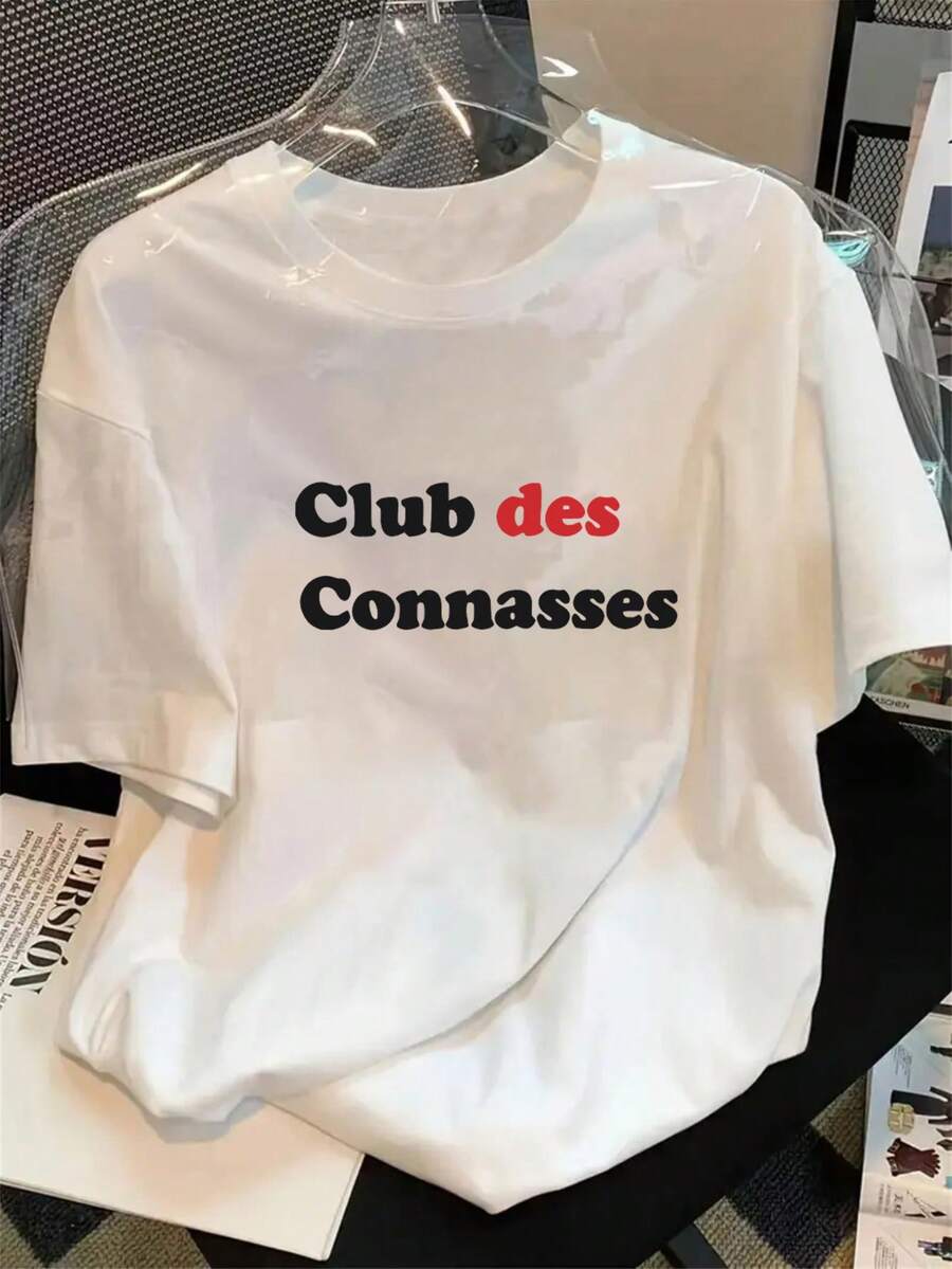 1 Camiseta estampada de la banda Des Connasses para mujer, una camiseta de manga corta con estilo moderno para primavera y verano, con un estilo casual de moda que es fácil y cómoda, lo que la convierte en el regalo perfecto para las vacaciones - Blanco - Ver 1