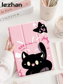 Ốp bảo vệ máy tính bảng hình mèo đen hoạt hình màu hồng, kiểu gập ba, có chân đế, tương thích với iPad 10.2 inch, Pro 11 2021/2020/thế hệ thứ 10, Mini 4/5/6, (A16) 11 inch thế hệ thứ 11 2025, tương thích với Samsung Galaxy Tab A8 10.5 inch 2022, Matepad 10.4/Tab, có khe cắm bút, chống rơi, quà tặng cho trẻ em/gia đình. - Nhiều màu - Xem 3