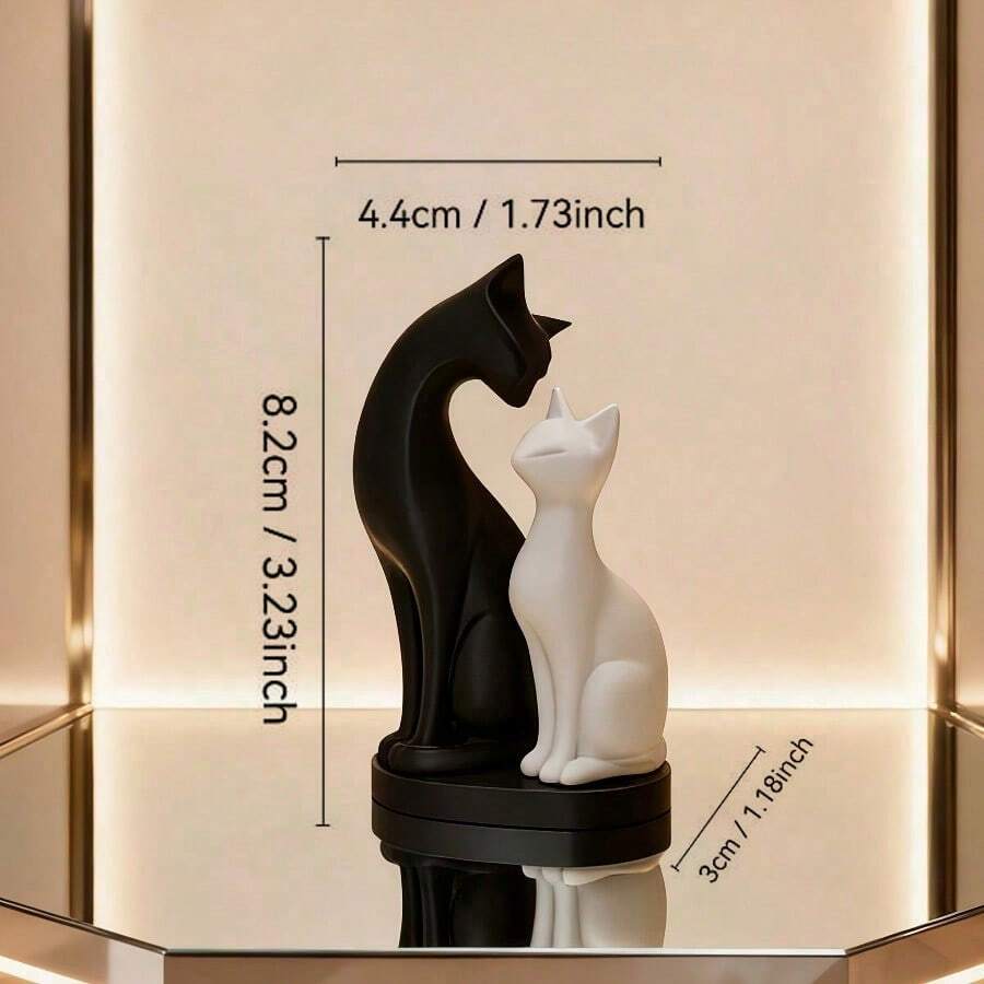 1pc Black & White Detachable Resin Creative Elegant Cat Couple Sculpture, 3D Printed Cute Kitty Decor Suitable For Bookshelf, Desk, Garden And Office, Handmade Retro Style Cat Statue, Ideal Gift For Cat Lovers, Compact Tabletop Decoration, Bookshelf Decor, Elegant Sculpture, Art Statue, Durable Resin, Fine Craftsmanship, Decorative Art, Detachable Figurine, Gift For Shoppers - Black + White - View 1