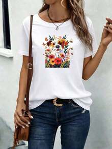 1 Pieza de Camiseta Casual de Moda para Hombres y Mujeres, 5 Colores, Camiseta de Jack Russell Terrier para Mujer| Top con Estampado de Cachorros y Mariposas Florales| Camiseta Suave para Mamá de Mascotas, para Uso Diario, Paseos al Aire Libre, Jardín, Senderismo| Conjunto para amantes de perros con diseño natural, tallas S-XXXL, versátil, fácil de combinar, adecuado para uso diario, estilo urbano, conjuntos de vacaciones, conjuntos de fin de semana. - Blanco - Ver 7