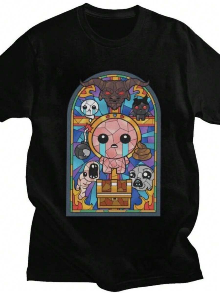 blusas para mujer Custom Trendy The Binding Of Isaac T Shirt Men Women Short Sleeves Pure Cotton T-shirt Leisure Tees Streetwear Tshirt - Negro - Ver 1