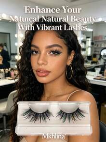 1 Pair Ombre Glitter False Eyelashes, Colorful Fluffy Faux Mink Lashes With Shiny Sequins, Suitable For Party Makeup - 附閃片/水鑽款 - 查看 12