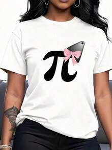Camiseta Casual de Cuello Redondo para Mujer con Símbolo Pi &-1Fashion - Blanco - Ver 1