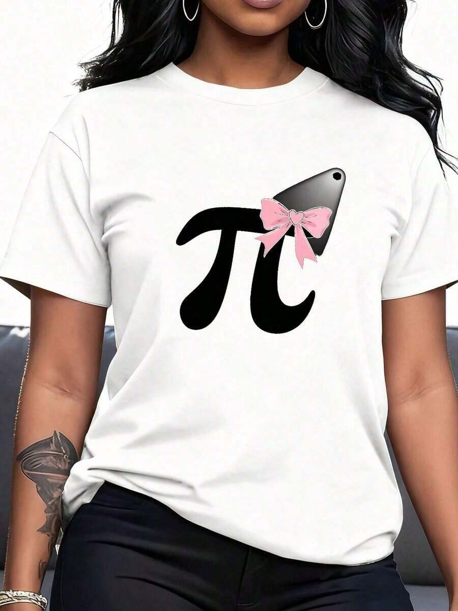 Camiseta Casual de Cuello Redondo para Mujer con Símbolo Pi &-1Fashion - Blanco - Ver 1