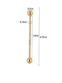 VJS 1pc 14G Industrial Scaffold Steel Earring, Unisex, Cubic Zirconia Inlaid Surface, Suitable For Cartilage & Body Piercing, 38mm - Gold - View 2