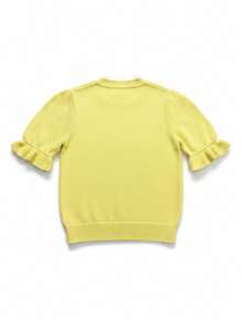 2026 Spring/Summer/Autumn New Pearl Button Lace Patchwork Design Knit Top, Elegant Casual Short Sleeve Knit Sweater, Suitable For Dating And Daily Wear - Yellow - View 5
