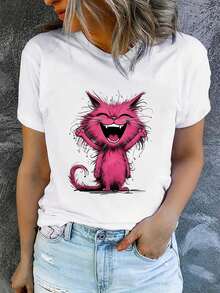 Women's Short Sleeve Crew Neck T-Shirt, Printed, Modern And Casual, Machine Washable, Comfortable Fit, 2D Flat Print Blouses For Women. - Trắng_03 - Xem 7