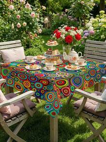 1/2 piezas Mantel, Mantel con patrón de círculos concéntricos multicolor, hecho de fibra de poliéster, adecuado para cocina, comedor, mesa de café, mesa de comedor, picnic, camping, decoración de granja campestre, disponible en forma cuadrada o redonda, protección para la mesa, decoración navideña, aplicable en múltiples escenarios - Multicolor - Ver 13