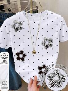 Camiseta de manga corta de ajuste holgado con estampado de rayas de contraste, de uso casual, para ir al trabajo y de moda callejera, para verano - Multicolor 5 - Ver 1