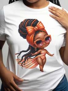 1 pieza de playera   para hombre y mujer, 100% algodón puro, cuello redondo casual con estampado, manga corta transpirable para uso diario, playera   femenina con dise?o divertido de estilo africano - Blanco - Ver 1