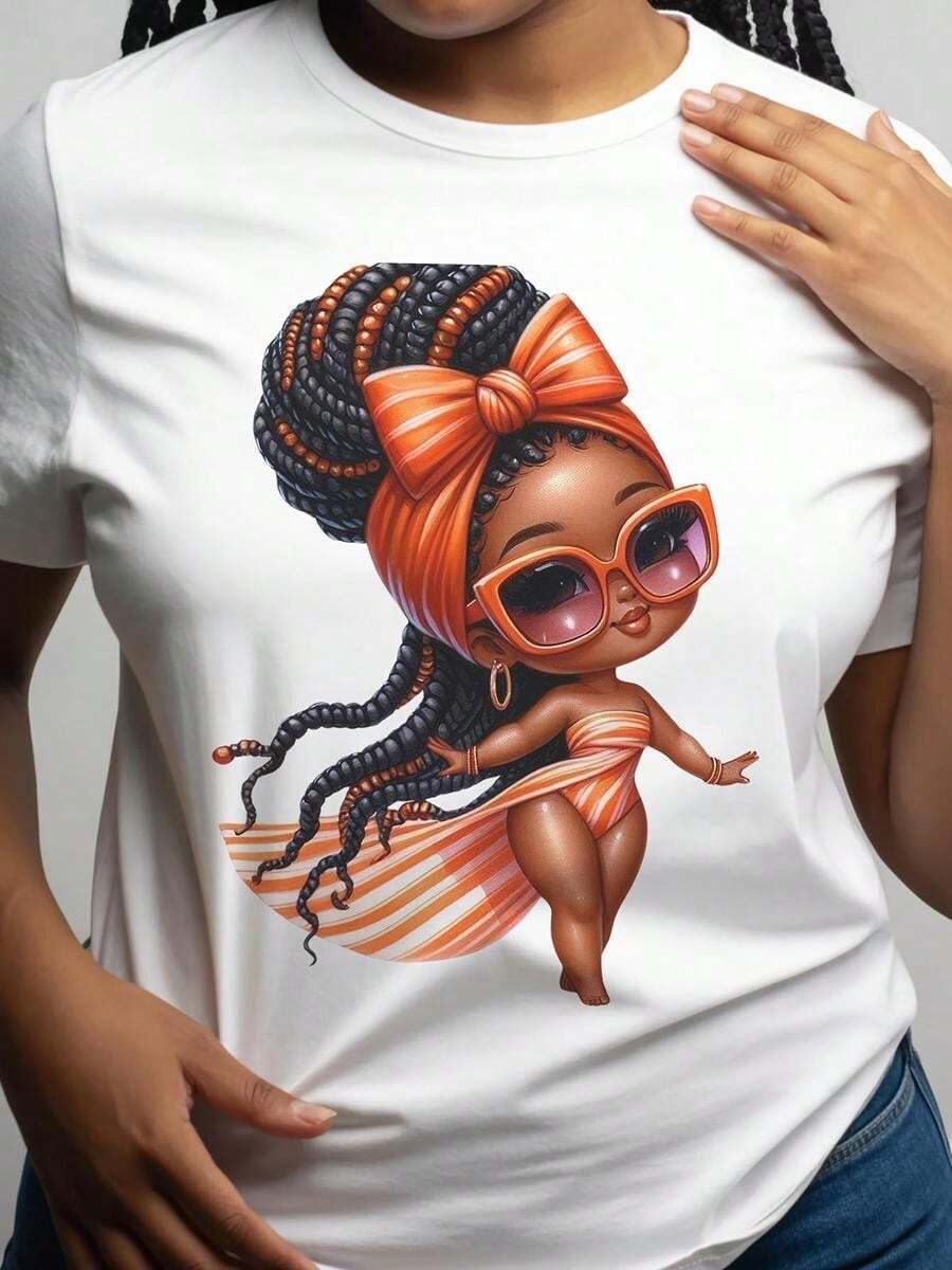 1 pieza de playera para hombre y mujer, 100% algodón puro, cuello redondo casual con estampado, manga corta transpirable para uso diario, playera femenina con dise?o divertido de estilo africano - Blanco - Ver 1