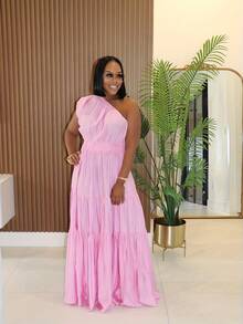 Summer Dresses For WomenSpring And Summer New Women's Fashion Temperament Solid Color Oblique Shoulder Long DressLoose And Comfortabledresses For Women - 黃色 - 查看 7