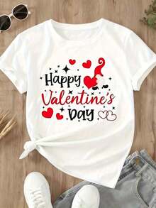 Camiseta de Mujer con Estampado de Corazón de Gnomo para el Día de San Valentín, Regalo Romántico y Lindo, Estilo Vintage Urbano, Unisex, de Algodón, Manga Corta, Cuello Redondo, 100% Algodón - Blanco - Ver 4