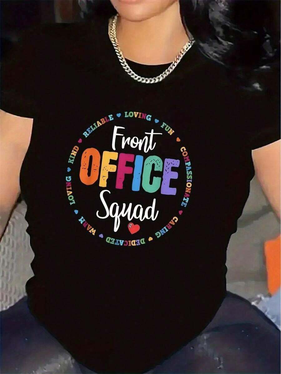 Camiseta única Front Office Squad diseño colorido y divertido para amantes del trabajo en equipo, ideal para cualquier ocasión, perfecta para quienes buscan estilo y comodidad, no te pierdas esta prenda Y2K que marcará en México. - Negro - Ver 1