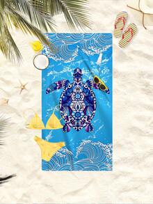1pc Extra Large Mandala Sea Turtle & Wave Beach Towel - Available In Multiple Sizes. Features: Quick-Dry, Soft, Portable, Fashionable, Sand-Proof, Super Absorbent, Made Of Microfiber. Styles: Bohemian, Tropical, Vintage, Humorous, Yoga, Picnic, UV Protection. Ideal For Beach, Pool And Outdoor Activities; Essential Travel Accessory For Camping, Yoga, Gym, Sports And Swimming. Suitable For Both Men And Women. - Sea Turtle - View 8