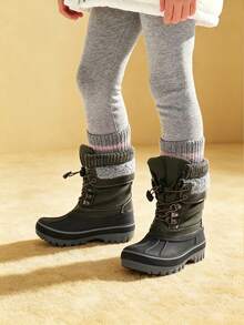 Kids Snow Boots For Boys And Girls, Water-Resistant Mid Calf Winter Shoes With Faux Fur Lining, Warm Insulated Anti-Slip Boots For Little Big Kid - 深灰色 - 查看 1