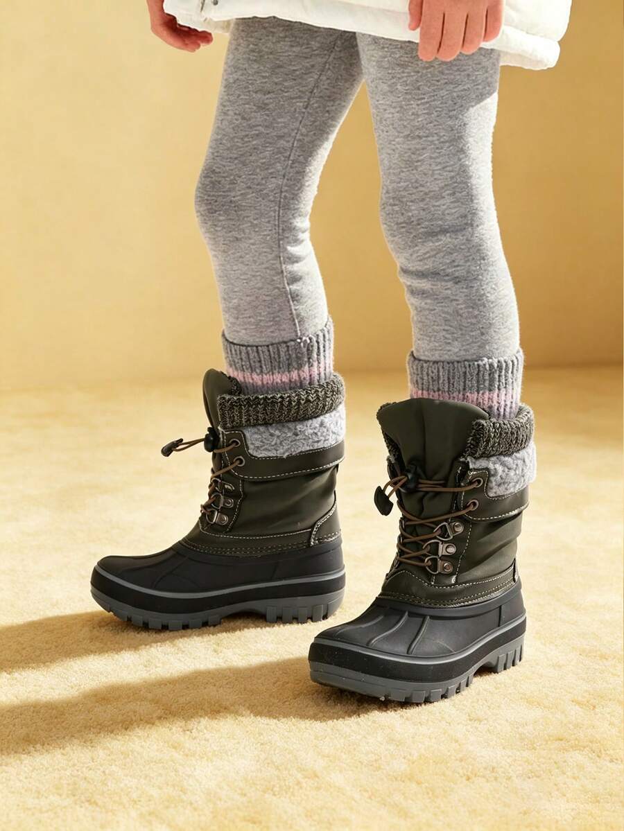 Kids Snow Boots For Boys And Girls, Water-Resistant Mid Calf Winter Shoes With Faux Fur Lining, Warm Insulated Anti-Slip Boots For Little Big Kid - 深灰色 - 查看 1