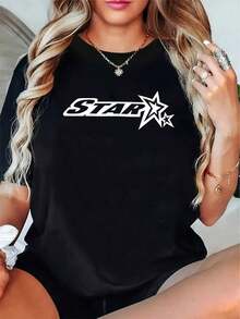 playeras de mujer algodon Talla - Camiseta Casual de Mujer con Cuello Redondo Acanalado y Manga Corta -% Algodón, Estampado Gráfico de Letras, Corte Regular, Comodidad para Todas las Estacio - Negro - Ver 7