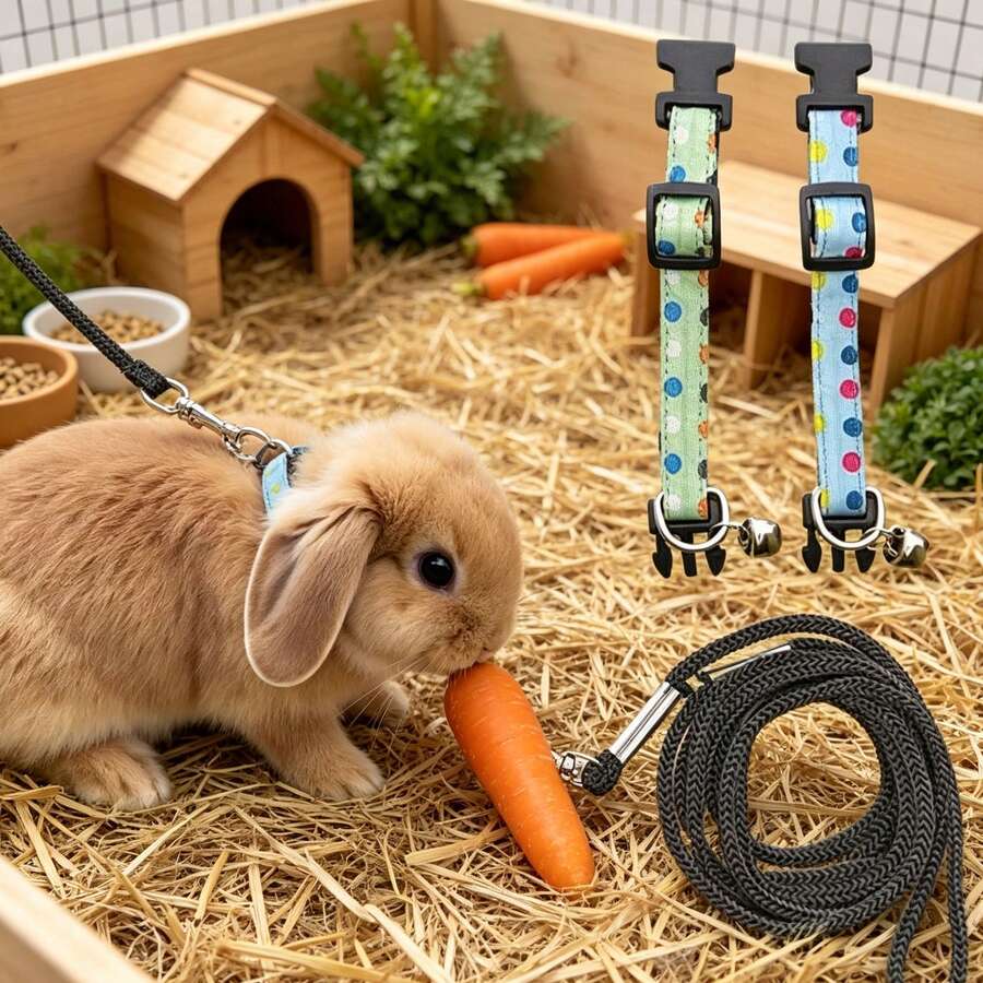1pc Adjustable Small Pet Collar And Leash, Polka Dot Design Walking Leash, Suitable For Rabbits, Guinea Pigs And Reptiles Neck Collar, Outdoor Exploration Accessory - Multicolor - View 1