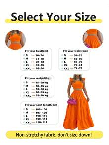 ZIAI Women's Bohemian Style Orange 2-Piece Set, Ruffled Crop Top And Multi-Layered Skirt, Perfect Summer Skirt Style Elegant - Orange - View 7