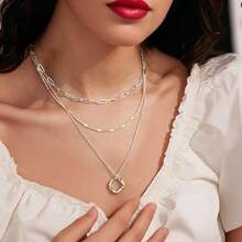 Dây chuyền bạc 925 nhiều lớp vòng Mobius, thiết kế phân tầng sang trọng, dây chuyền xương quai xanh, đa năng đeo hàng ngày - Bạc - Xem 2