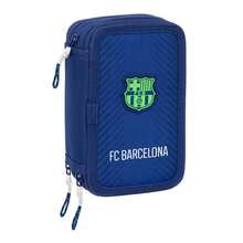 FC Barcelona 長方形鉛筆盒，附彈性背帶，1格收納層拉鍊式校園收納袋，返校季適用 - 三聯鉛筆盒(1) - 查看 2