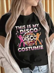 Una camiseta ligera con un divertido estampado de atuendo disco, perfecta para mujeres. Perfecto para fiestas, discotecas o salidas informales en casa o al salir a cenar. 180g 100% Algodón. - Blanco - Ver 6