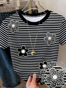 Camiseta de manga corta con cuello redondo, versátil y casual para mujer de , adecuada para el Día de San Valentín. - Multicolor 2 - Ver 1