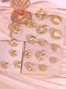 6/18piezas Juego de Aretes de Moda Dorados para Mujer, Adecuado para Uso Diario - Dorado - Ver 3