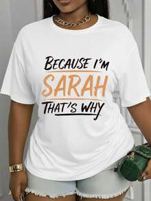 Suave, transpirable y ligero para comodidad durante todo el día, porque soy Sarah, y eso es por qué.Camiseta estampada de manga corta y cuello redondo, estilo casual para mujer, adecuada para usar en vacaciones, diseño de manga corta, cuello redondo, ideal para primavera y verano, lavable a máquina, nueva moda femenina, ropa casual versátil, rendimiento excepcional, adecuada para la talla S. Cuello redondo clásico con un corte relajado que favorece todas las formas del cuerpo y fácil de combinar con jeans, shorts y leggings. - Negro - Ver 10