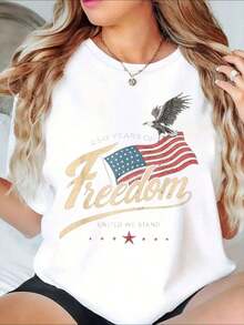 250 Años De Libertad Unidos Estamos Camiseta Patriótica Con Bandera del Águila Americana Para Celebración del Día de la Independencia - Estilo Urbano Vintage Unisex, Camiseta de Manga Corta de Algodón Suelto con Cuello Redondo 100% algodón - Blanco - Ver 7