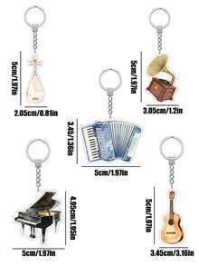 1pc Musical Instrument Themed Acrylic Keychain Pendant, Watercolor Style Classical Instrument Acrylic Material Bag Charm, Multifunctional Key Organizer Anti-Lost Accessory, Suitable For Home Decor, Car Rearview Mirror Ornament, Essential For Music Lovers - Multicolor - View 2
