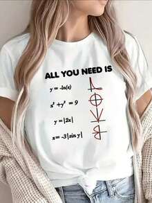 Camiseta de manga corta ligera y duradera, con un diseño de ecuaciones matemáticas, ideal para uso casual en casa, en la oficina o en una cafetería, perfecta para entusiastas de la matemática. Camiseta de manga corta casual de verano para mujer. - Blanco - Ver 1