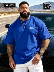 Plus Size Men's Solid Color Round Neck Short Sleeve T-Shirt, Comfortable & Breathable For Summer Wear Sports - Blue - View 2