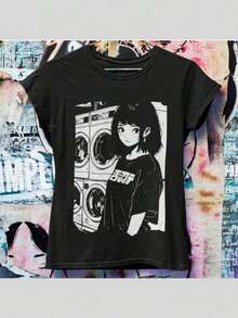 Camiseta Oversized Estilo Gótico Pastel Anime, Ropa Urbana Harajuku, Estilo Japonés |   Diseño exquisito |   Suelto y cómodo |   Fácil de combinar | - Negro - Ver 8