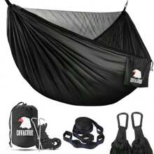 Covacure Hamaca de camping Hamaca doble ligera, soporta hasta 700 libras, hamacas portátiles para interiores, exteriores, senderismo, camping, mochileros, viajes, patio trasero, playa negro - negro - Ver 7