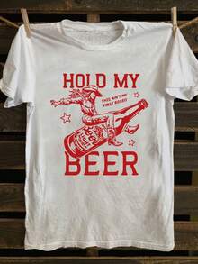 Camiseta 2079-Vintage Lady Beer con estampado gráfico, manga corta y cuello redondo, prenda superior casual, ropa de mujer Z5526 - Blanco - Ver 1
