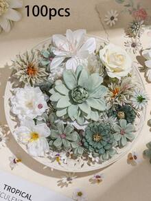 50/100pcs Artificial Flower Heads, Small/Medium/Large Fake Flowers, Mini Daisy Flowers, Suitable For Wedding Crafts, Home Decor, Party And More - White Green - View 13