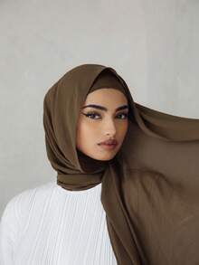 2pcs/Set Women Solid Color Chiffon Hijab With Matching Tube Cap, Comfortable Breathable Chiffon Headscarf And High-Quality Jersey Inner Cap, Muslim Daily Wear, Suitable For Work, Commute, Outing, Party, Prayer, All Seasons - 7# Dark Khaki - View 4