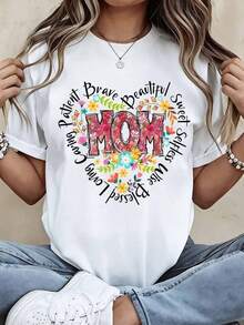 Modern MinimalistMom T-Shirt With Floral Design Patient Brave Beautiful Sweet Sless Loving Caring  Wife Mother Gift For Mom Women Casual Summer Topcasual everyday - Blanco - Ver 7