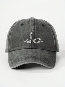 1pc Matte Washed Children's Baseball Cap, Embroidered Dinosaur Design, Bone Shaped Brim, Suitable For All Seasons - Baseball Cap - View 12