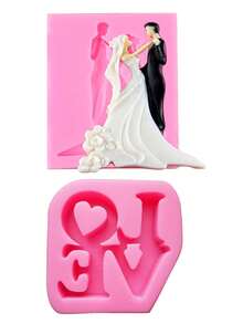 1pc Newlywed/Double-Layer Heart LOVE Wedding Mold, Silicone Material, Suitable For Valentine's Day And Wedding Desktop Decor, Handmade DIY Craft - Multicolor - View 1