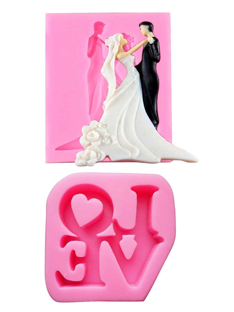 1pc Newlywed/Double-Layer Heart LOVE Wedding Mold, Silicone Material, Suitable For Valentine's Day And Wedding Desktop Decor, Handmade DIY Craft - Multicolor - View 1