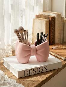 Innovative Bow-Knot Multi-Function Pen Holder & Toothbrush Holder, Cute & Sweet Standalone Desktop Organizer, Stylish Plastic Storage Rack Suitable For Bathroom, Bedroom, Vanity - Multicolor - View 8